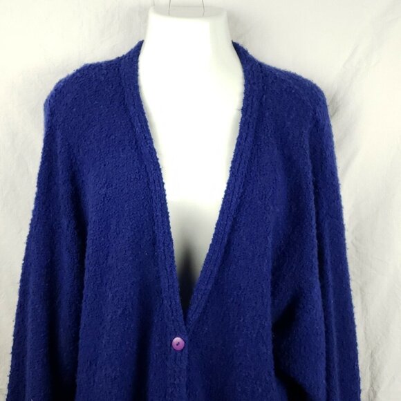 Vintage Partners II Womens Blue Button-Up Cardigan Sweater 2X Acrylic Pockets - Picture 2 of 8